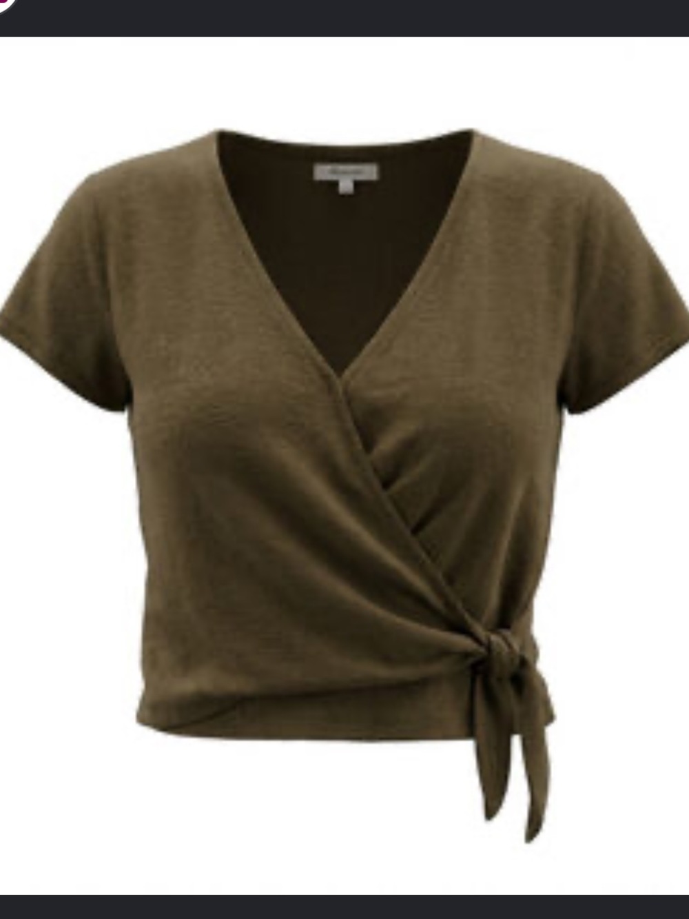 Madewell Texture & Thread Wrapped Tie V-Neck Women’s 100% Cotton Top Olive Green